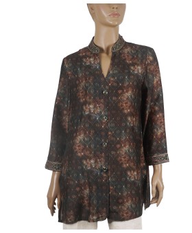Casual Kurti -Viscose Brown And Green Abstract