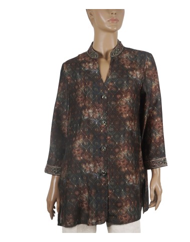 Casual Kurti -Viscose Brown And Green Abstract