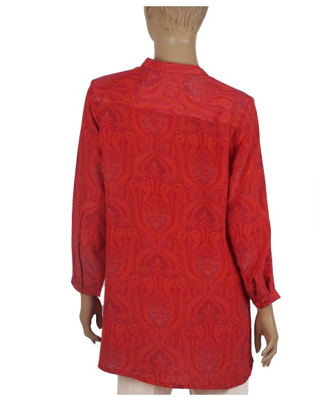 Long Silk Shirt - Red Ethnic Long Silk Shirt - Red Ethnic