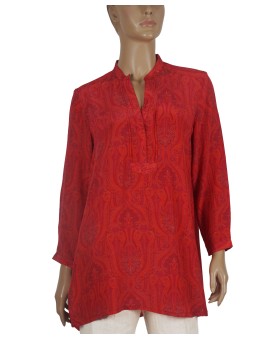 Long Silk Shirt - Red Ethnic 