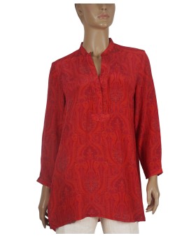 Long Silk Shirt - Red Ethnic 