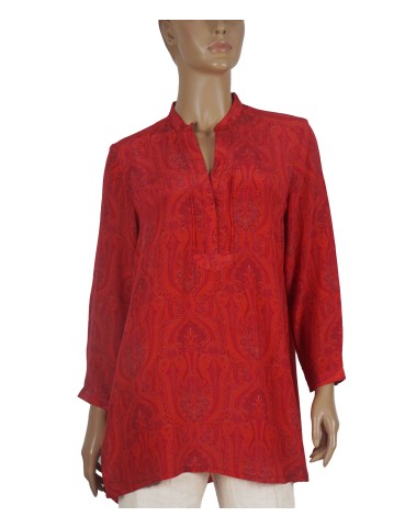 Long Silk Shirt - Red Ethnic Long Silk Shirt - Red Ethnic