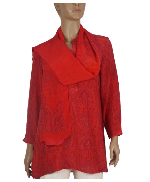 Long Silk Shirt - Red Ethnic Long Silk Shirt - Red Ethnic