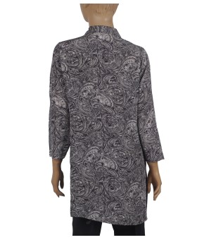 Long Silk Shirt - Black And White Paisley