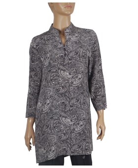 Long Silk Shirt - Black And White Paisley