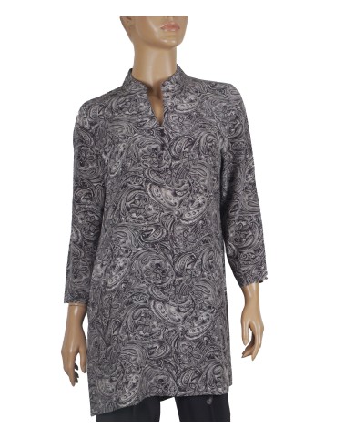 Long Silk Shirt - Black And White Paisley