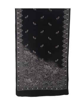 Crepe Silk Scarf - Black And White Paisley