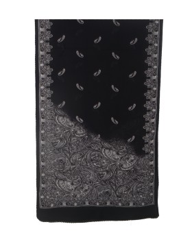 Crepe Silk Scarf - Black And White Paisley