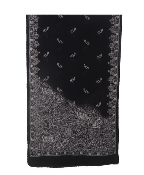 Crepe Silk Scarf - Black And White Paisley