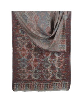 Jamewar Stole - Green Orange Blue Red floral