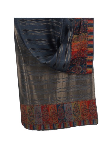 Jamewar Stole - Blue Ikat Jamewar