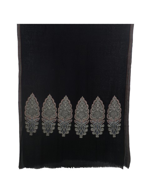 Jamewar Stole - Black Stole With Zari Work Jamewar Stole - Black Stole With Zari Work
