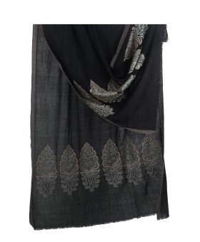 Jamewar Stole - Black Stole With Zari Work