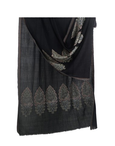 Jamewar Stole - Black Stole With Zari Work Jamewar Stole - Black Stole With Zari Work