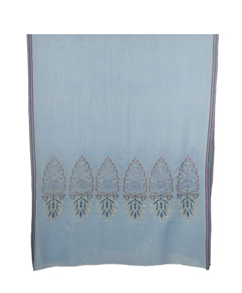 Jamewar Stole - Sky Blue Stole With Zari Work