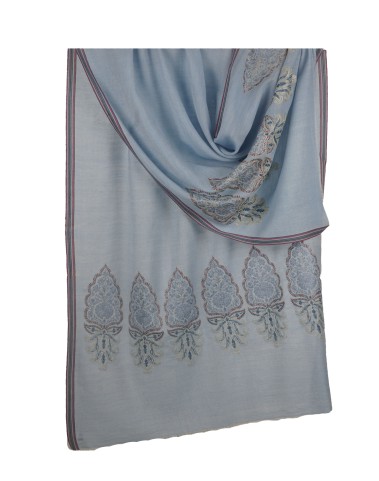 Jamewar Stole - Sky Blue Stole With Zari Work