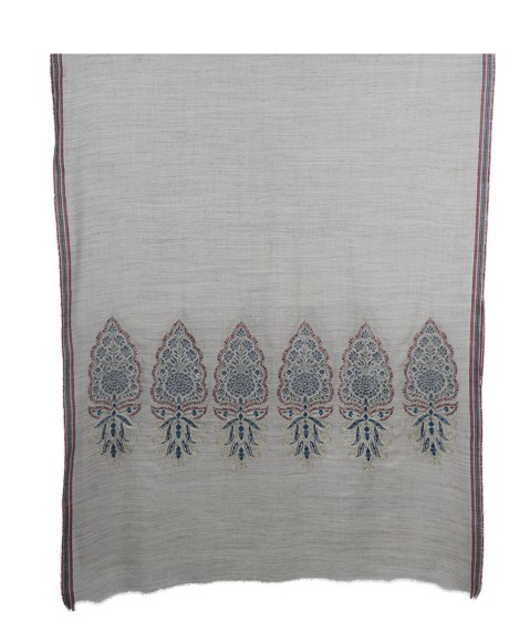 Jamewar Stole - Grey Stole With Zari Work