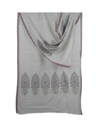 Jamewar Stole - Grey Stole With Zari Work