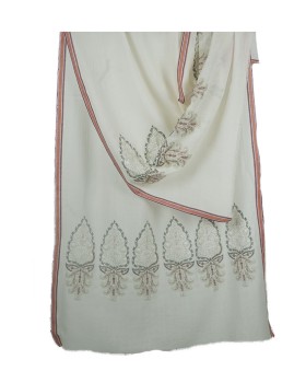 Jamewar Stole - Off White Stole With Zari Work