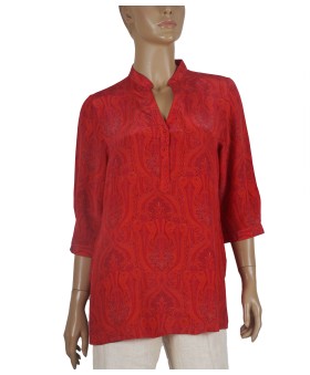 Short Silk Shirt - Red Ethnic