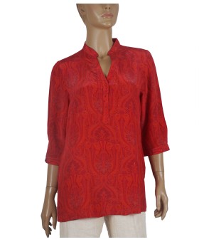 Short Silk Shirt - Red Ethnic