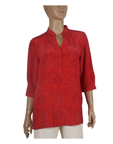Short Silk Shirt - Red Ethnic