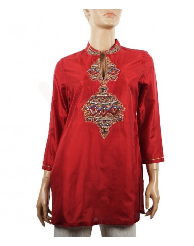 Embroidered Silk Kurti - Maroon Kalash