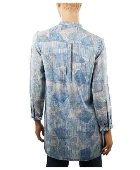Long Silk Shirt - Blue Geometry