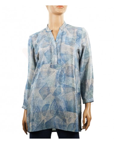 Long Silk Shirt - Blue Geometry