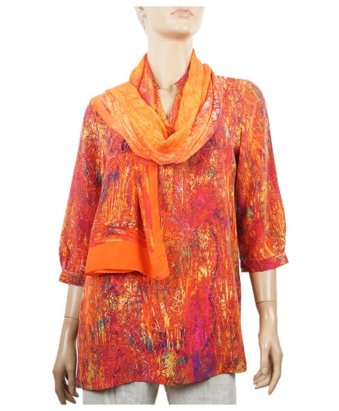 Short Silk Shirt - Orange Fire