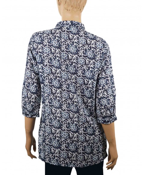 Casual Shirt - Indigo and White Flowers