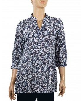 Casual Shirt - Indigo and White Flowers