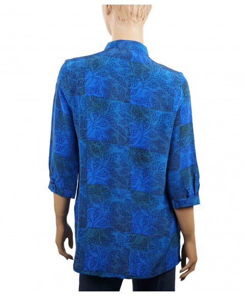 Short Silk Shirt - Blue Leaves