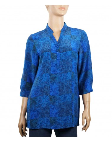 Short Silk Shirt - Blue Leaves