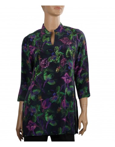 Antique Silk Kurti - Purple and Green Floral