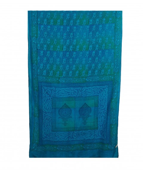 Crepe Silk Scarf - Blue and Green Patchwork