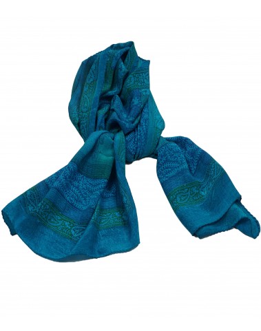 Crepe Silk Scarf - Blue and Green Patchwork
