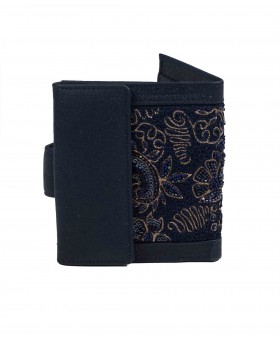 Folding Wallet - Navy Embroidered