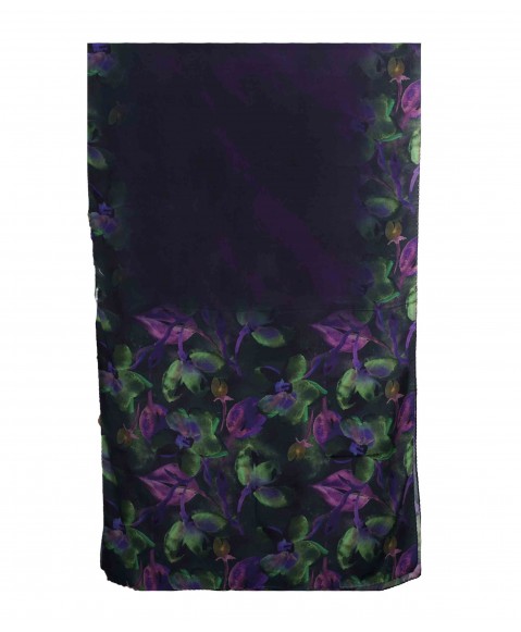 Crepe Silk Scarf - Purple and Green Floral