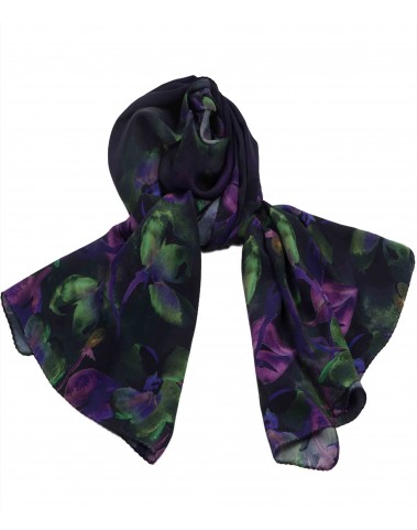 Crepe Silk Scarf - Purple and Green Floral