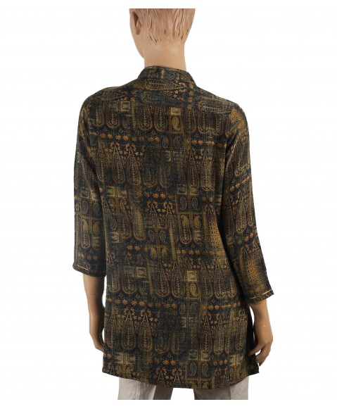 Antique Silk Kurti - Olive green Ethical Print