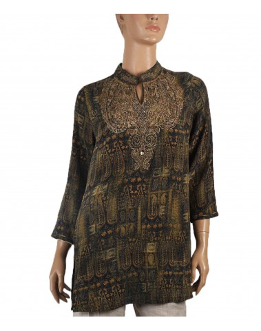 Antique Silk Kurti - Olive green Ethical Print