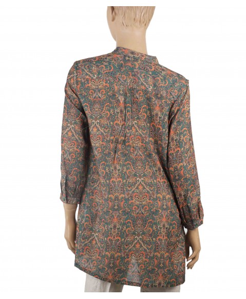 Casual Kurti - Green and orange ethical prints