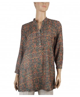 Casual Kurti - Green and orange ethical prints