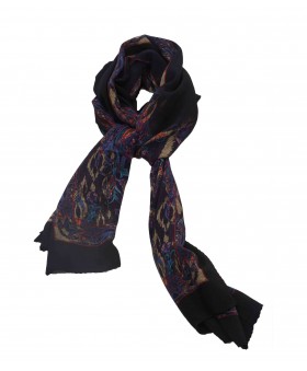 Crepe Silk Scarf - Black and Purple abstract