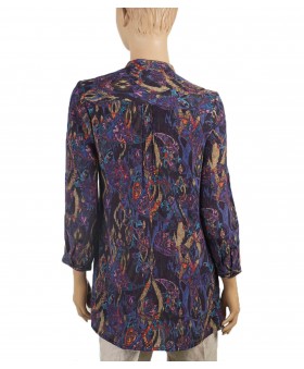 Long Silk Shirt - Black and purple abstract