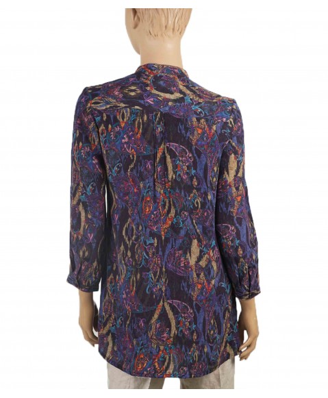 Long Silk Shirt - Black and purple abstract