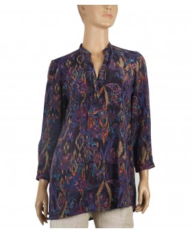 Long Silk Shirt - Black and purple abstract