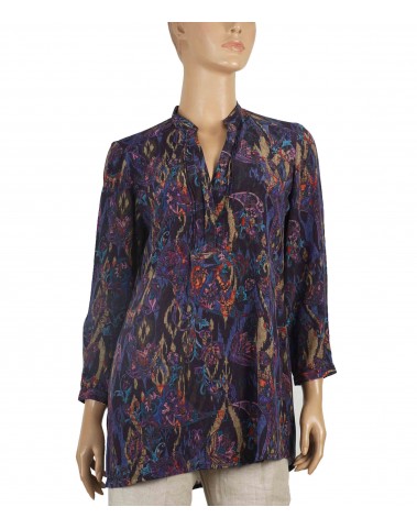 Long Silk Shirt - Black and purple abstract