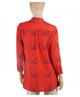 Long Silk Shirt - Red Floral